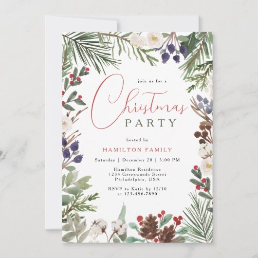 Invitation Fête de Noël Foliage Verdure (Devant)