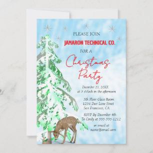 Invitation Fête de Noël Forêt Enchantée Cerfs & Pins