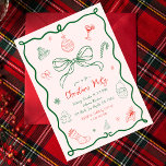 Invitation Fête de Noël française fantaisie à la main<br><div class="desc">Invités Invitations à une fantastique fête de Noël en France avec cette insolite invitation de fête manuscrite. Avec son mélange ludique de rose, de rouge et de vert, il saisit le charme d'une esthétique vintage avec des gribouillis funky de Père Noël, des cocktails, des biscuits et des arcs. Idéal pour...</div>