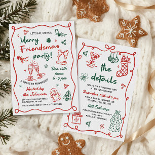 Invitation Fête de Noël Friendsmas dessinée à la main de mani