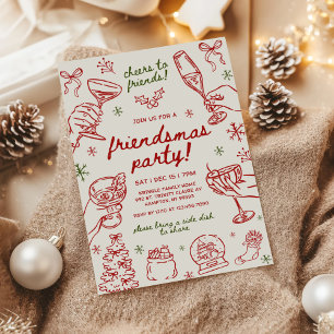 Invitation Fête de Noël Friendsmas dessinée à la main de mani