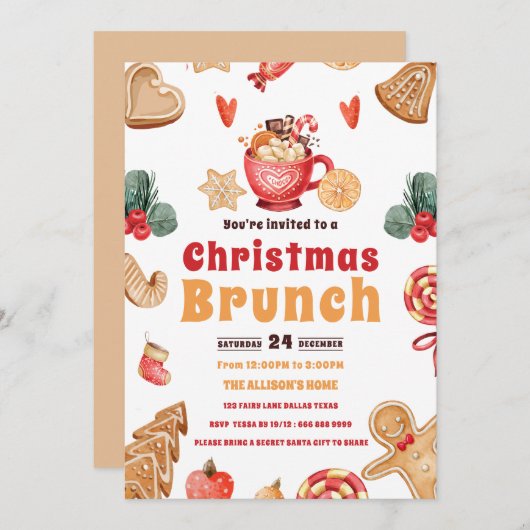 Invitation Fête de Noël Gâteau de Noël (Devant / Derrière)