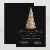 Invitation Fête de Noël Glam Arbre d'or Étincelle (Devant / Derrière)