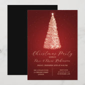 Invitation Fête de Noël Glam Arbre Rouge Étincelle (Devant / Derrière)