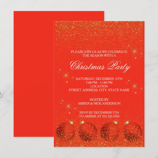 Invitation Fête de Noël glitter Joyeux Noël (Devant / Derrière)