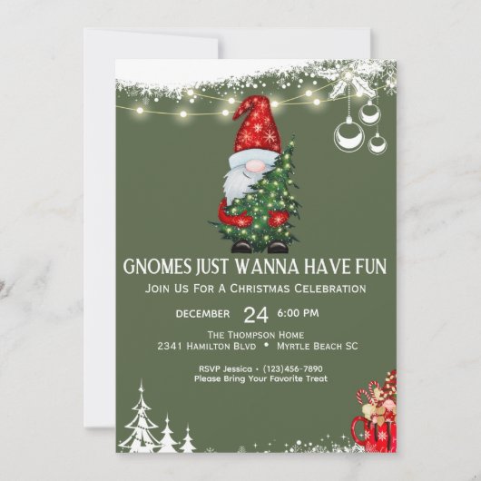 Invitation Fête de Noël Gnome (Devant)