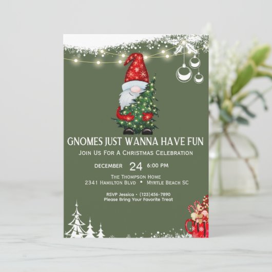 Invitation Fête de Noël Gnome (Debout devant)