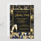 Invitation Fête de Noël Gold Black Snowflakes (Devant)