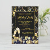 Invitation Fête de Noël Gold Black Snowflakes (Debout devant)