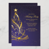 Invitation Fête de Noël Gold & Blue moderne (Devant / Derrière)