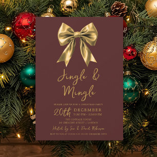 Invitation Fête de Noël Gold Jingle & Mingle avec un nœud pap