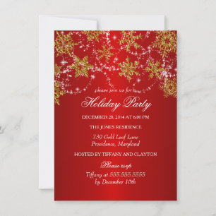 Invitation Fête de Noël Gold & Red Snowflake