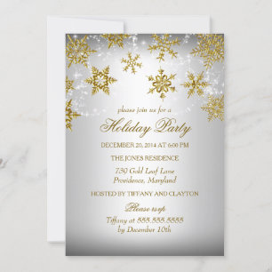 Invitation Fête de Noël Gold & Silver Snowflake