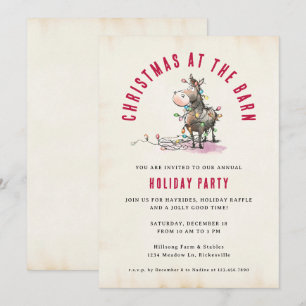 Invitation Fête de Noël Grange Ranch Cheval de Poney Drôle
