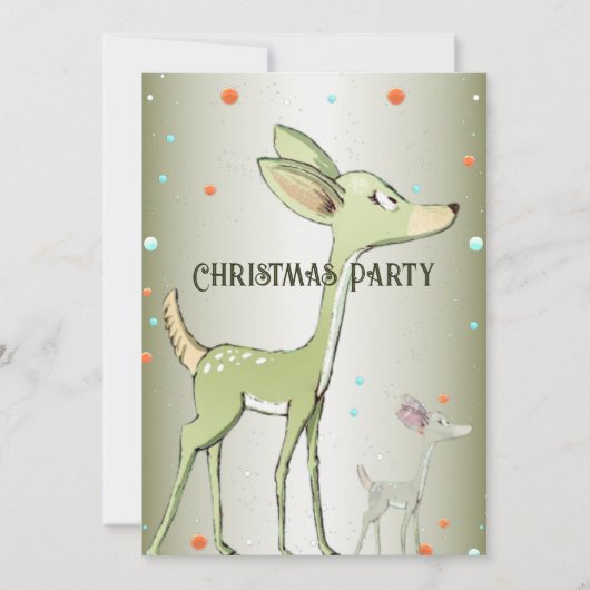 Invitation Fête de Noël Green Deers Vacances mignonnes (Devant)