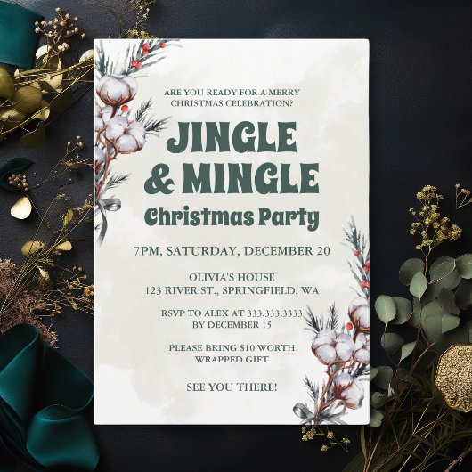 Invitation Fête de Noël Green Jingle & Mingle Fun Friends