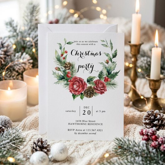 Invitation Fête de Noël Greenery d'hiver 