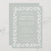 Invitation Fête de Noël Grey Green Holly Leaf (Devant / Derrière)