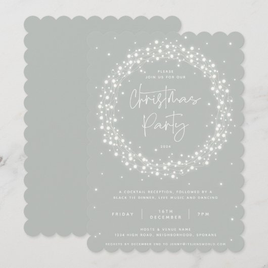 Invitation Fête de Noël Gris Vert Moderne (Devant / Derrière)