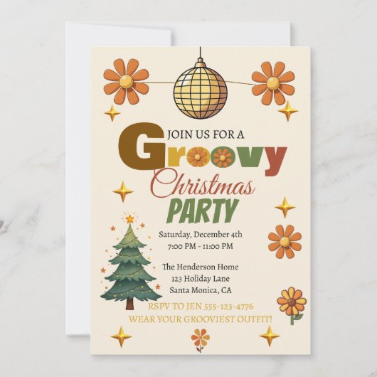 Invitation Fête de Noël Groovy 70 (Devant)