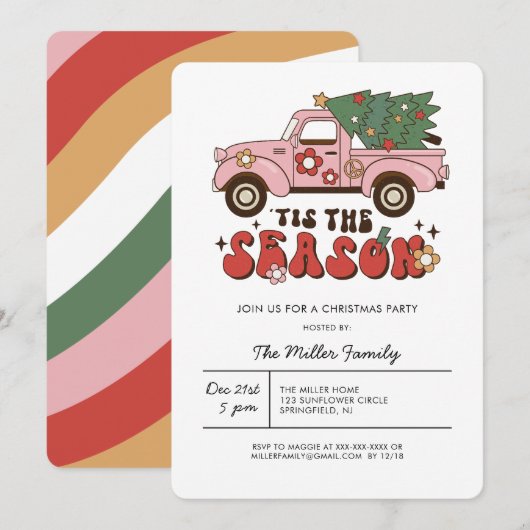 Invitation Fête de Noël Groovy Rétro Colorée  (Devant / Derrière)