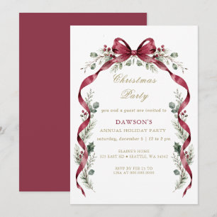 Invitation Fête de Noël Guirlande Ruban Bourgogne