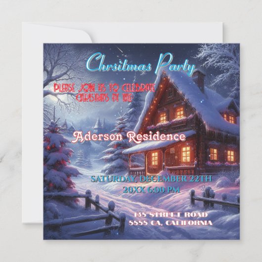 Invitation Fête de Noël hiver Paysage (Devant)