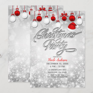 Invitation Fête de Noël Hiver Rouge Blanc Ornements