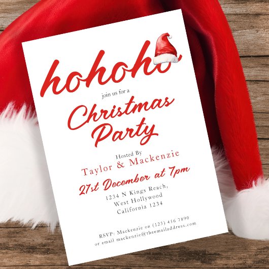 Invitation Fête de Noël Ho Ho Ho Santa Hat