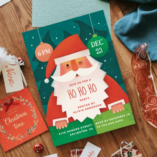 Invitation Fête de Noël Ho Ho | Vacances à Père Noël