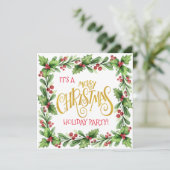 Invitation Fête de Noël Holiday Holly et Berries (Debout devant)