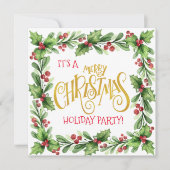 Invitation Fête de Noël Holiday Holly et Berries (Devant)