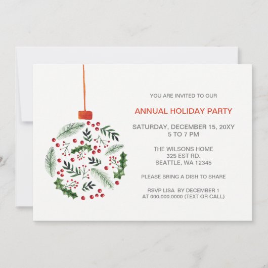 Invitation Fête de Noël Holly (Devant)