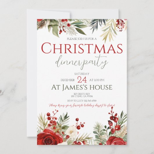 Invitation Fête de Noël Holly aux Berries d'hiver (Devant)