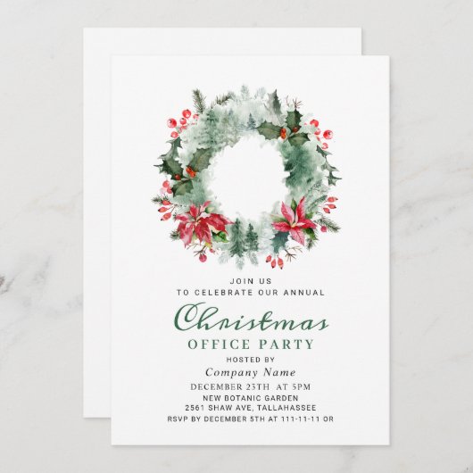 Invitation Fête de Noël Holly Berry (Devant / Derrière)