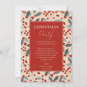 Invitation Fête de Noël Holly Berry