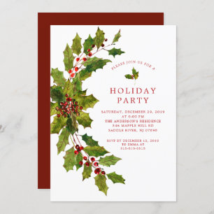 Invitation Fête de Noël Holly Berry