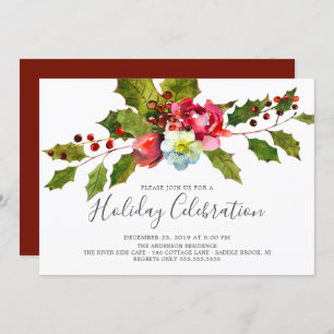 Invitation Fête de Noël Holly Floral