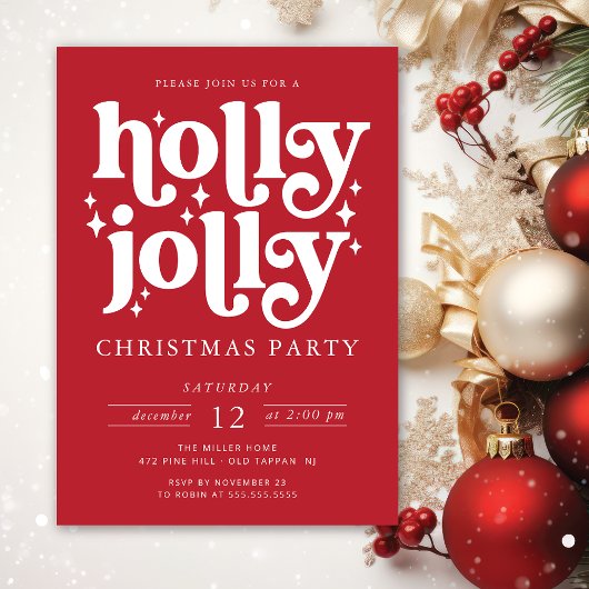 Invitation Fête de Noël Holly Jolly