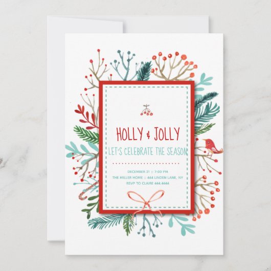 Invitation Fête de Noël Holly Jolly (Devant)