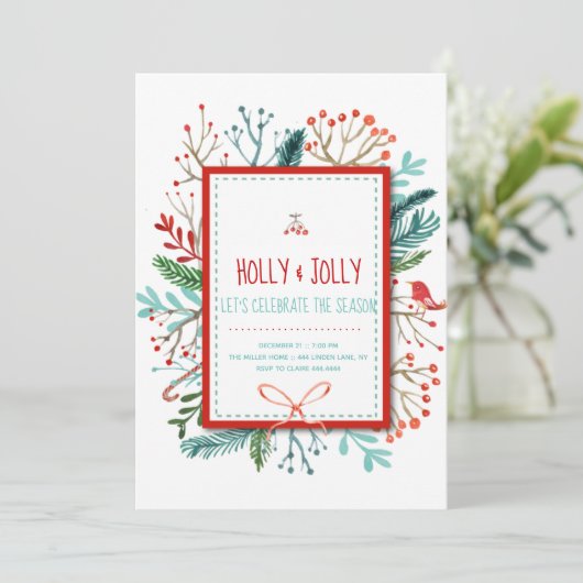 Invitation Fête de Noël Holly Jolly (Debout devant)