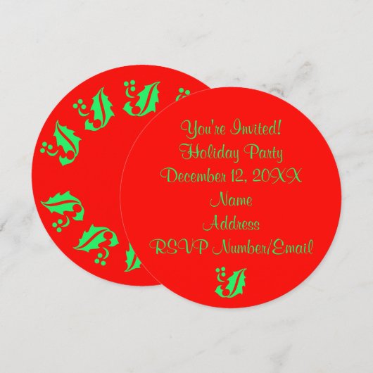 Invitation Fête de Noël Holly Round Red 4Jane (Devant / Derrière)