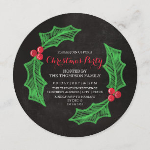 Invitation Fête de Noël Holly Wreath
