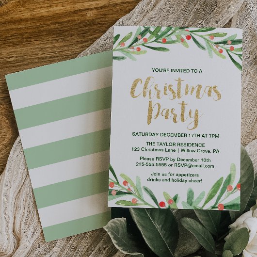 Invitation Fête de Noël Holly Wreath
