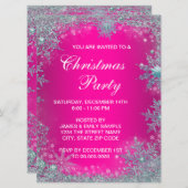 Invitation Fête de Noël Hot Pink Turquoise Blue (Devant / Derrière)