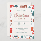 Invitation Fête de Noël Illustrative Rouge Et Vert (Devant / Derrière)