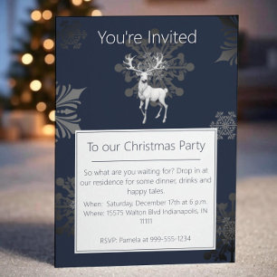 Invitation Fête de Noël Ivory Reindeer   Bleu