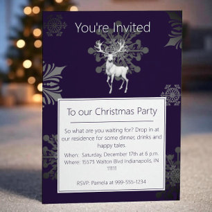 Invitation Fête de Noël Ivory Reindeer Pourpre