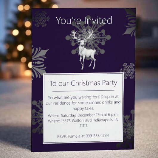 Invitation Fête de Noël Ivory Reindeer | Pourpre