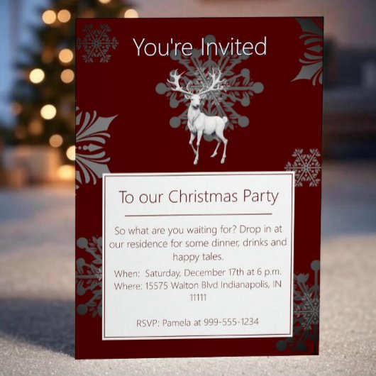 Invitation Fête de Noël Ivory Reindeer | Red